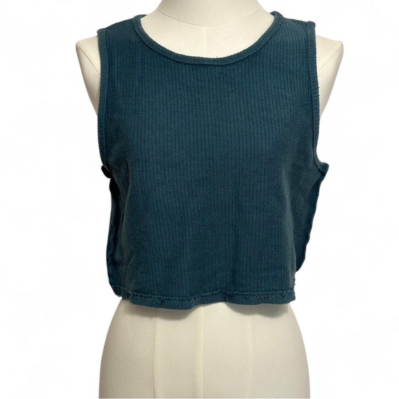 Women's Back Beat Co. Teal Distressed Cropped Tank – Small - Picture 1 of 5